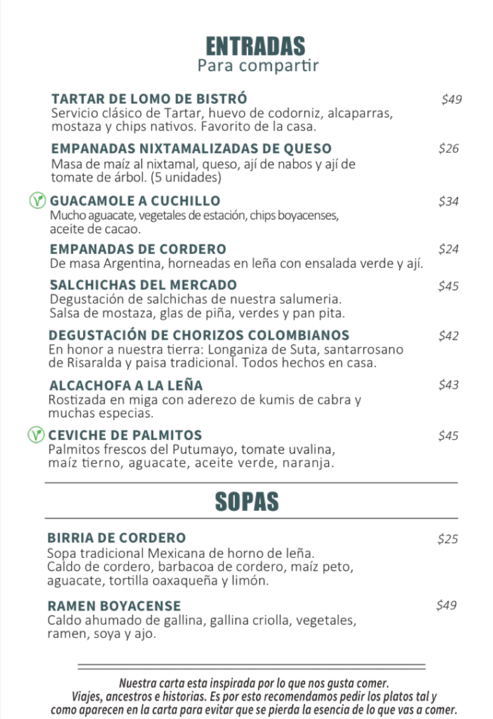 menú restaurante mercado municipal en villa de leyva